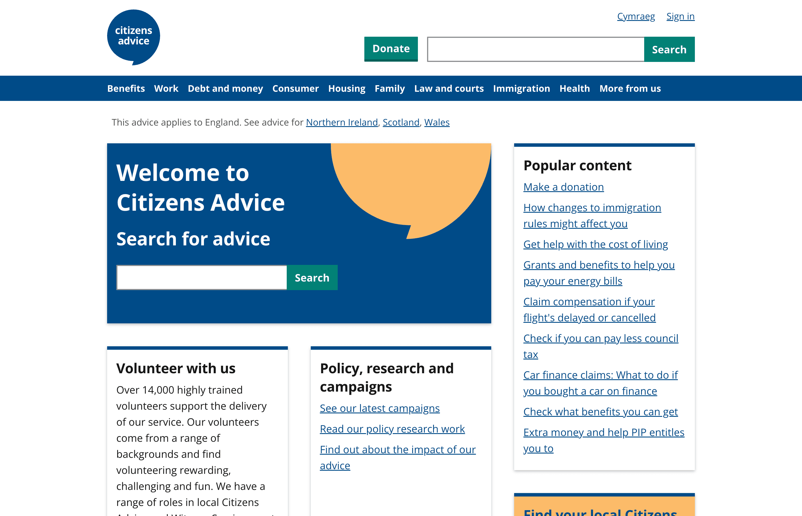 A page of the Citizens Advice website, showing how a simple and elegant layout gives focus to the content.