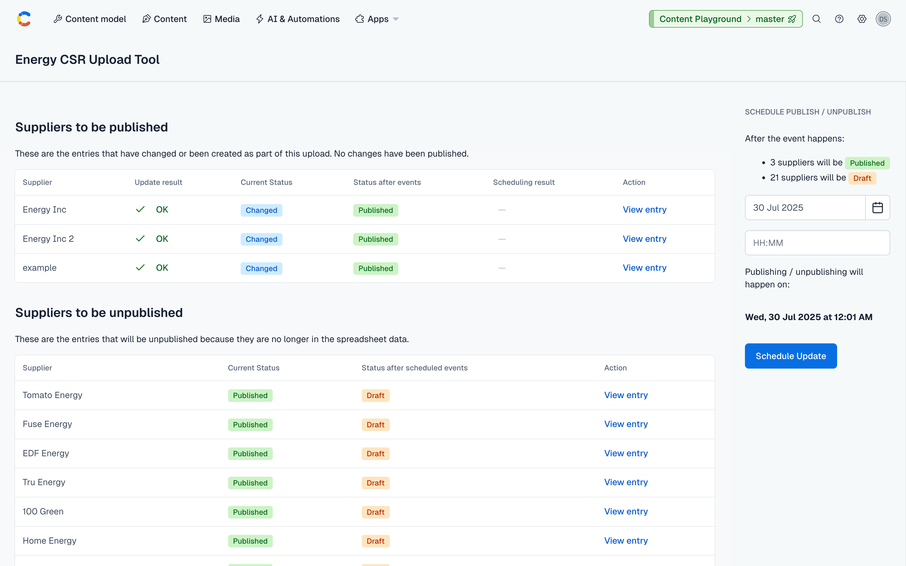Part of our custom built app that transfers data from a CSV file into our content management system.